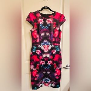 Betsey Johnson Size 8 Floral Black Dress